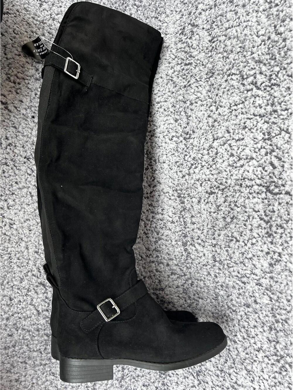 Sun + Stone Women's Black Micro Anyaa Over Knee Buckled Tall Boots Shoe Size 6.5